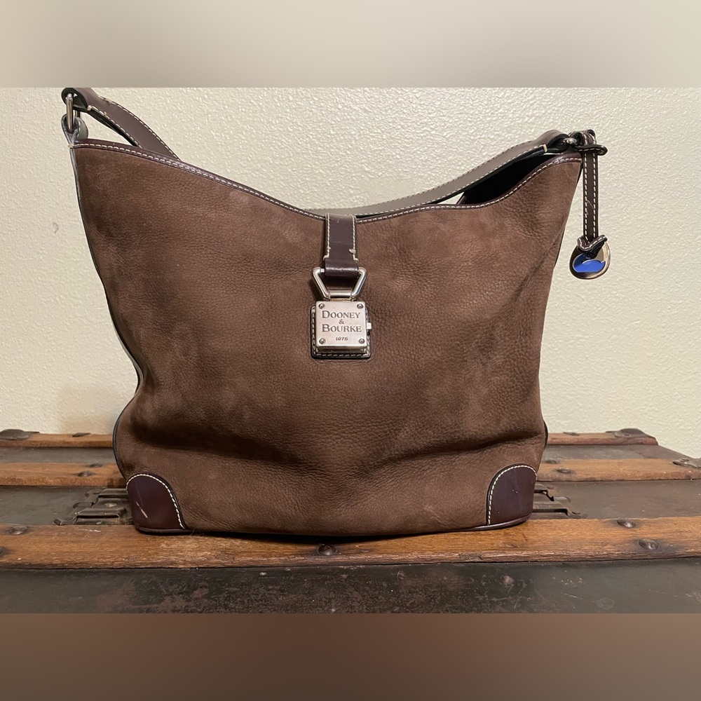 Vintage RARE Dooney & Bourke Chocolate suede Leather Hobo shoulder Bag purse LVC